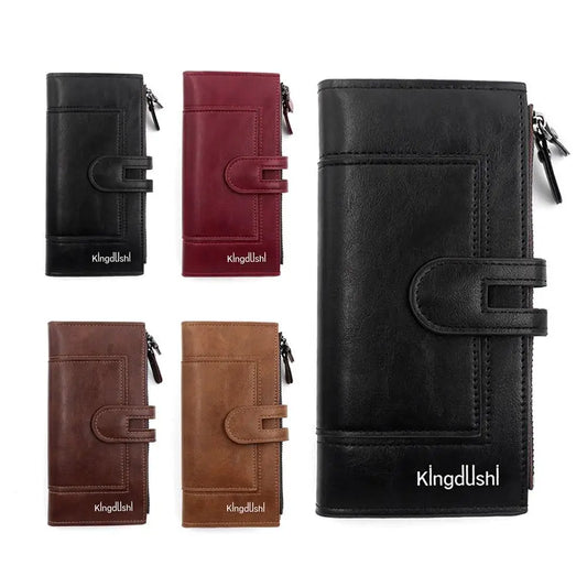 Women's Long Vintage Leather RFID Wallet - Checkbook Holder, Checkbook, Anti-RFID Protection, Elegant