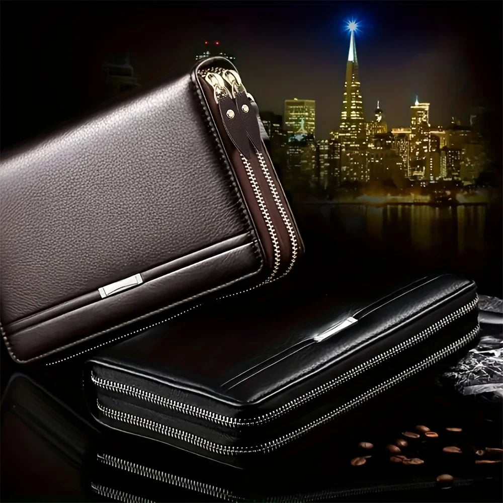 Portefeuille Homme Long Cuir Clutch Business - Porte-Cartes Téléphone Grande Capacité