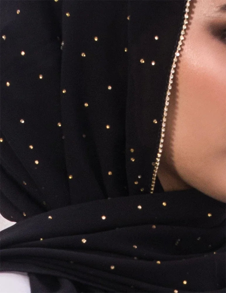 Hijab Mousseline Chaîne Strass - Voile Long Élégant Femme