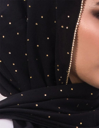 Hijab Mousseline Chaîne Strass - Voile Long Élégant Femme