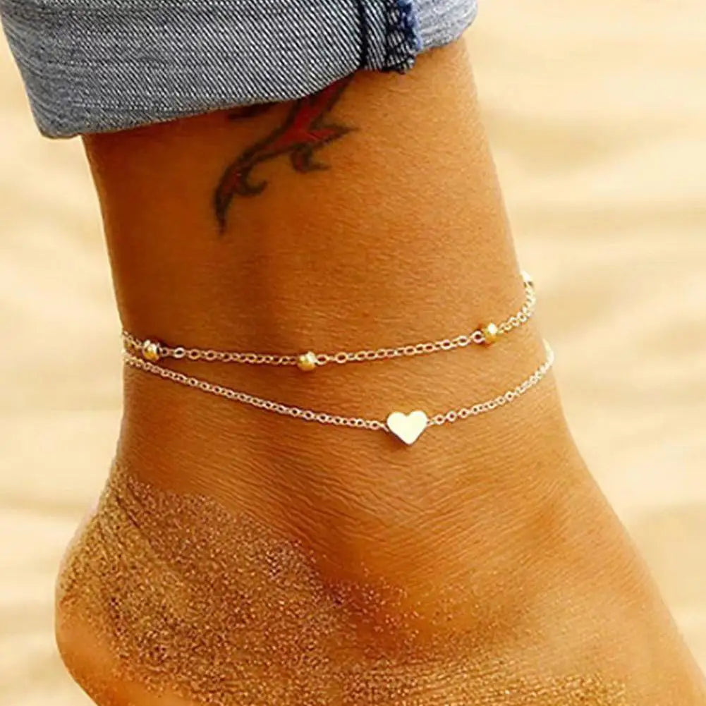 Chaîne de Cheville Bohème Perles Étoiles Pompons – Bracelet Pied Vintage Femme