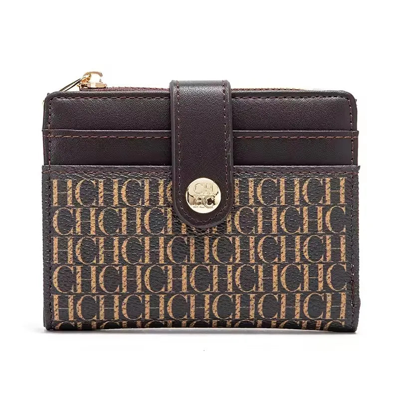 Portefeuille Femme Luxe Rétro Carré Bouton - Porte-Carte Pince Billets Compact Léger Classique