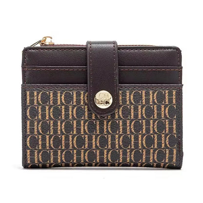 Portefeuille Femme Luxe Rétro Carré Bouton - Porte-Carte Pince Billets Compact Léger Classique