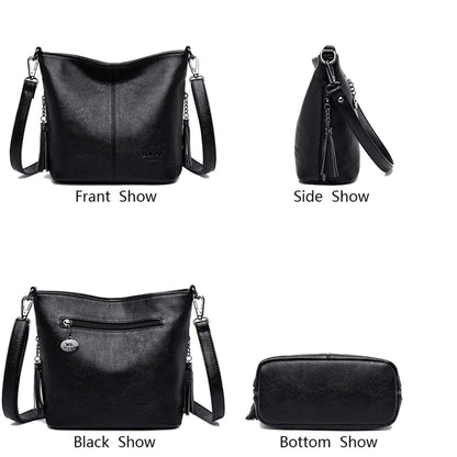 Sac Bandoulière Femme Cuir Pompons Luxe 2025 - Crossbody Bucket Designer