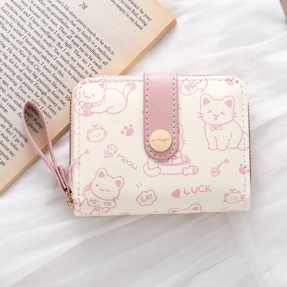 Portefeuille Femme Chat Mignon Cuir PU - Porte-Monnaie Court Grande Capacité Voyage