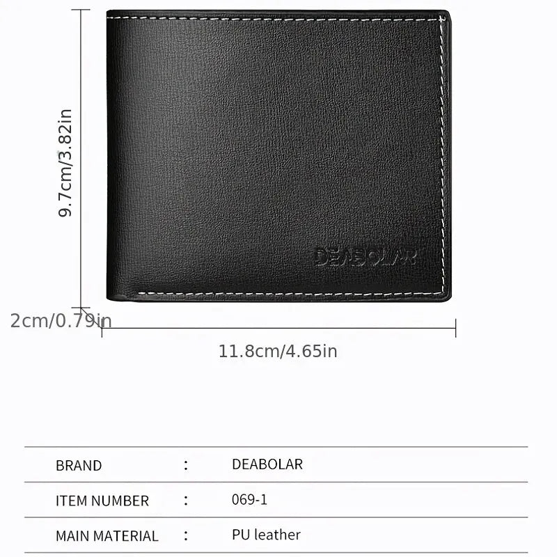 Portefeuille Homme Cuir PU Court Slim - Porte-Cartes Pliable Jeune Homme
