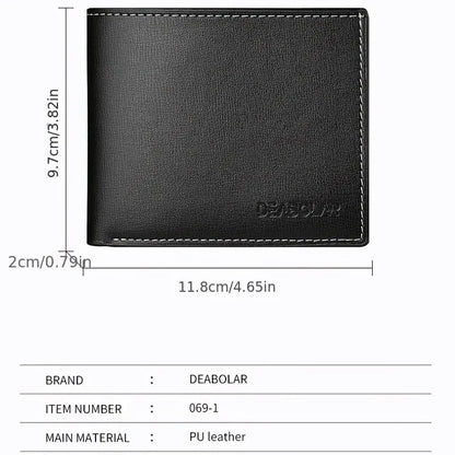 Portefeuille Homme Cuir PU Court Slim - Porte-Cartes Pliable Jeune Homme