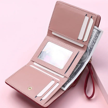 Portefeuille Femme Mignon Cœur Brodé Cuir PU - Trifold Multi-Cartes avec Porte-Monnaie