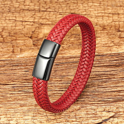 Bracelet Corde Cuir Tressé Homme – Fermoir Magnétique Acier Inoxydable