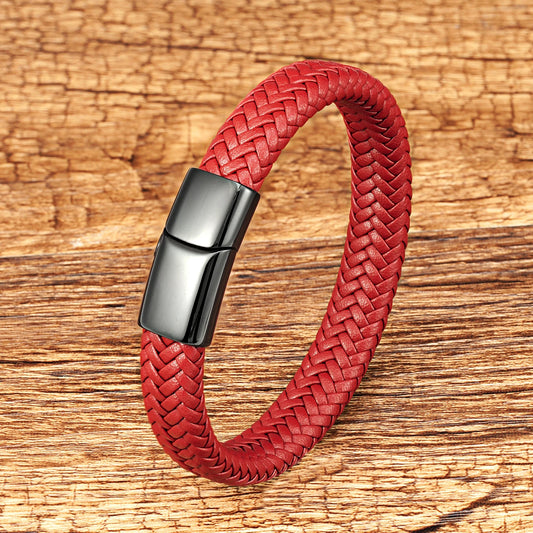 Bracelet Corde Cuir Tressé Homme – Fermoir Magnétique Acier Inoxydable