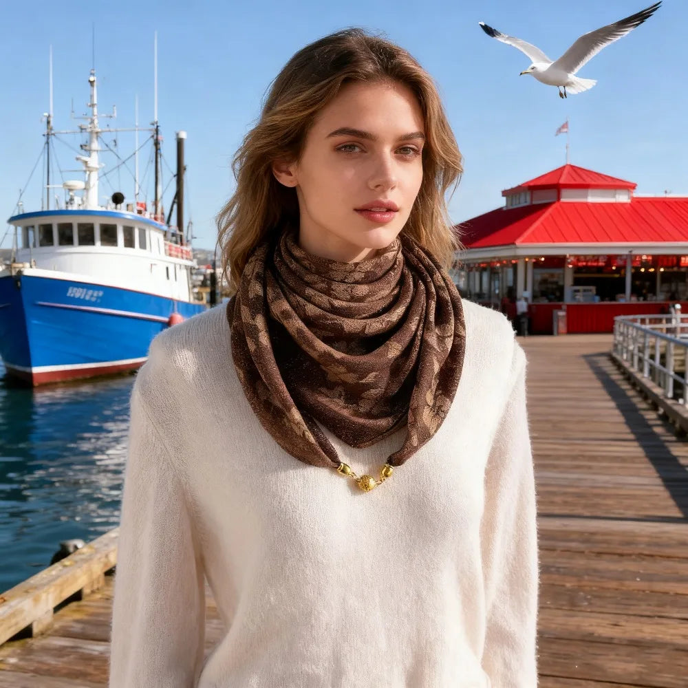 Women's 70cm Square Scarf with Magnetic Buckle - Premium Autumn/Winter Silk Triangle Scarf