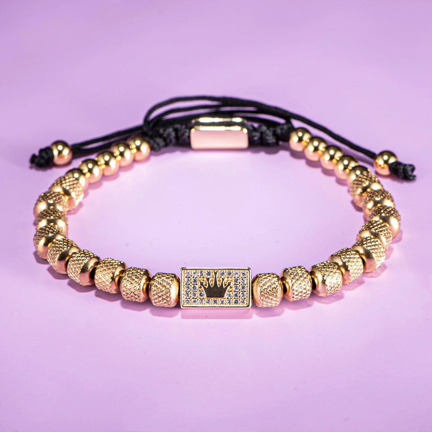 Bracelet Tressé Perle Couronne Micro-Serti – Acier Inoxydable Hommes Ajustable