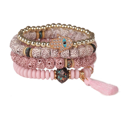 Bracelet Bohème Main Bouddha Turquoise Pompons – Ethnique Spirituel Vintage