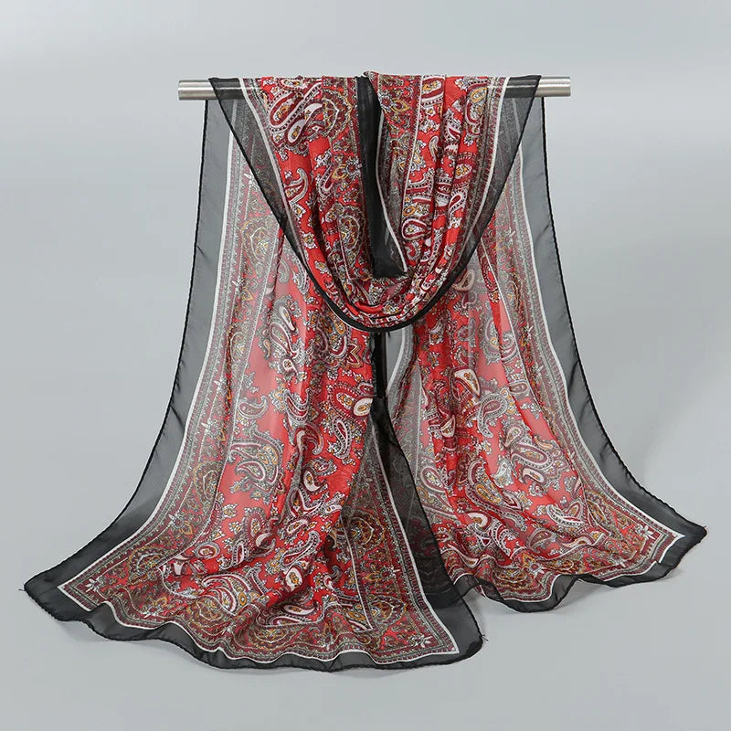 Foulard Soie Mousseline Luxe Femme - Écharpe Tête Plage Bandana Hijab Été