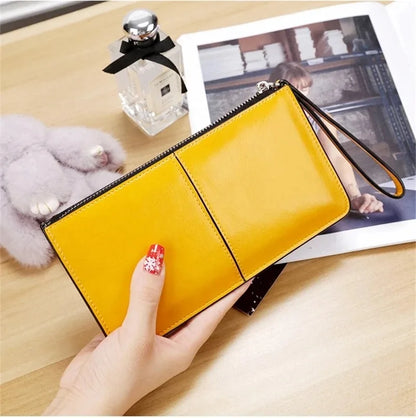 Portefeuille Clutch Femme Vintage Cuir Ciré PU - Grande Capacité avec Bracelet