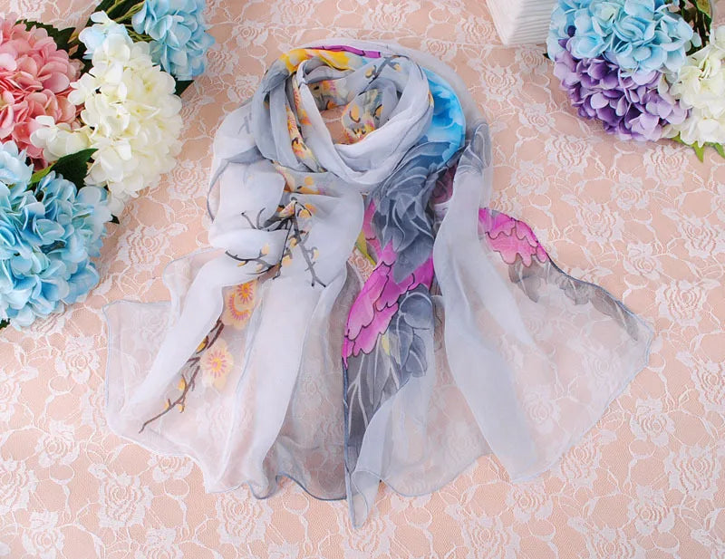 Foulard Écharpe Georgette Dégradé Pivoine Femme - Bandana Châle Été Protection Solaire Plage