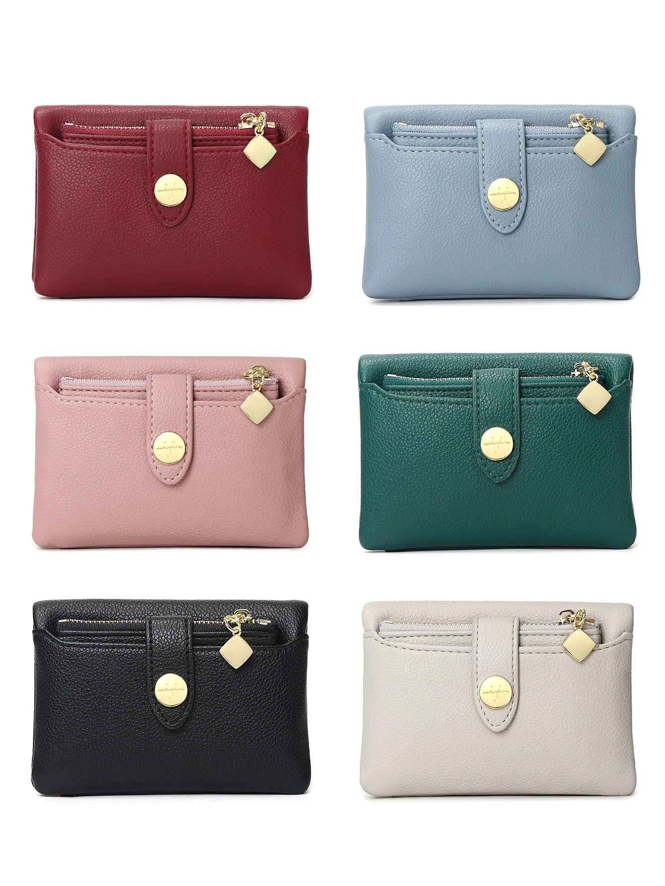 Portefeuille Femme Cuir PU Double Pliage - Porte-Cartes Court Multi-Fonctions Monnaie
