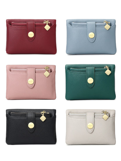 Portefeuille Femme Cuir PU Double Pliage - Porte-Cartes Court Multi-Fonctions Monnaie
