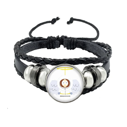 Bracelet South Park Cabochon Verre – Cuir Multicouche Tressé Fait Main Unisexe