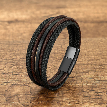 Bracelet Cuir Multicouche Tressé Main Homme – Style Vintage Wrap Cadeau