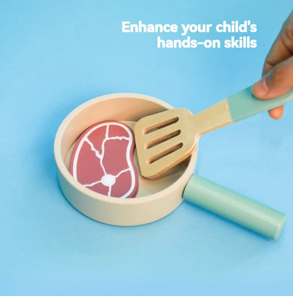 Cuisine Jouet en Bois Éducatif - Set Complet Casseroles et Aliments pour Jeu de Rôle 3-6 Ans