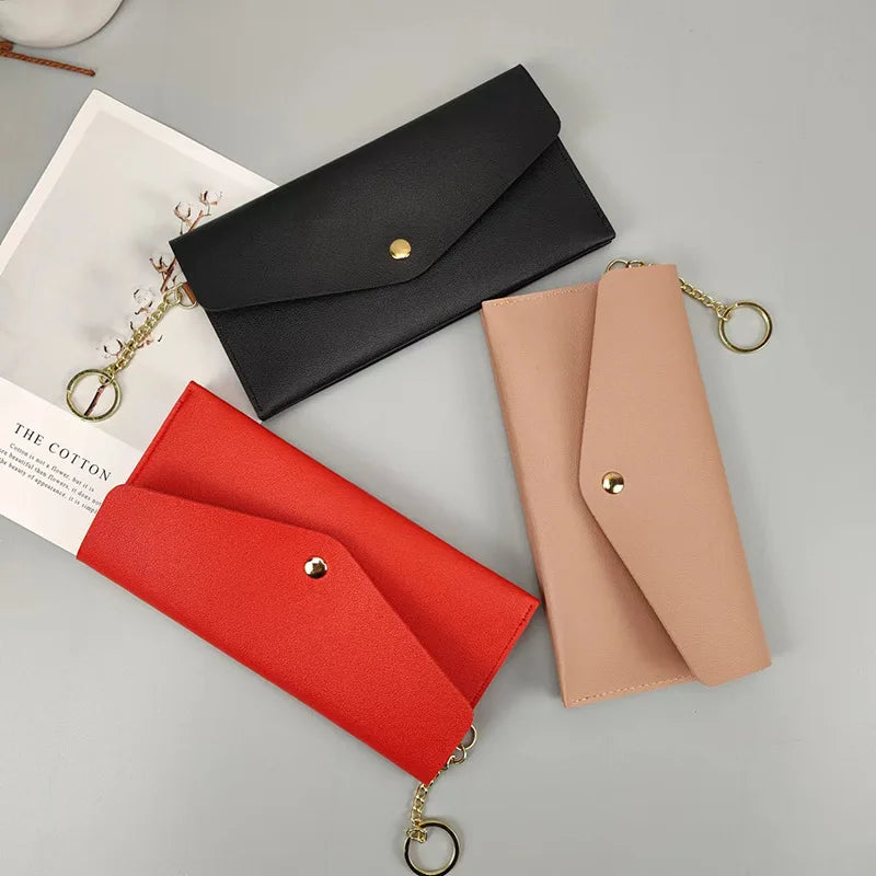 Portefeuille Femme Long Cuir PU - Porte-Cartes Multi-Poches Clutch Élégant Rouge