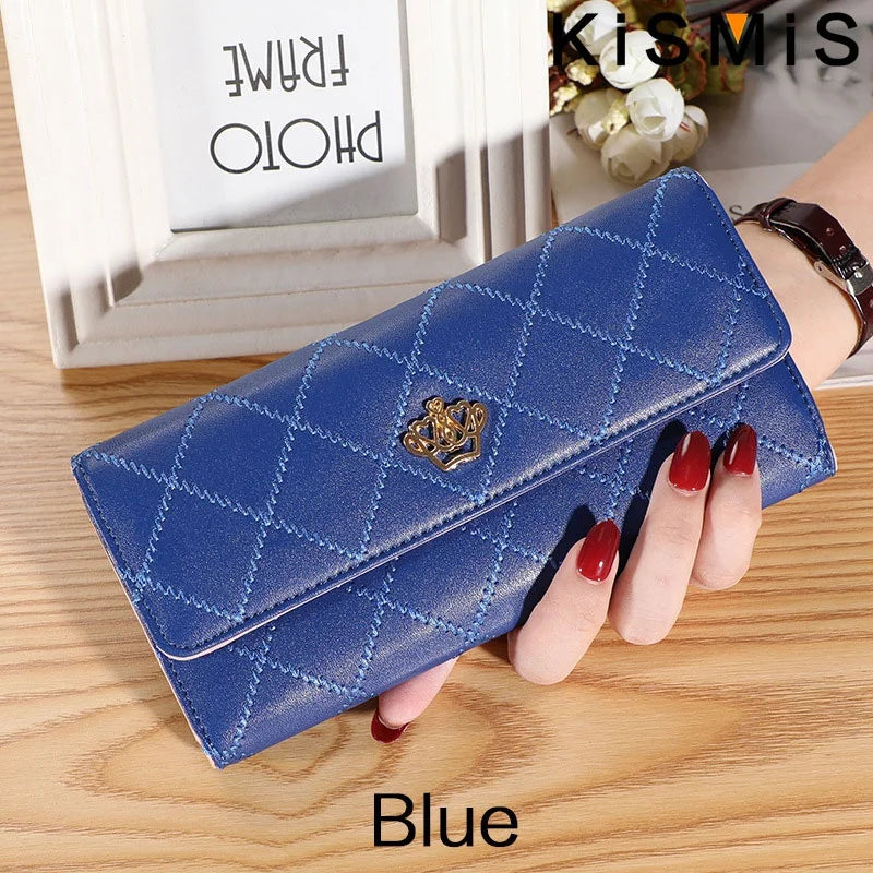Portefeuille Femme Long Cuir PU Carreaux Rose - Porte-Carte Téléphone Hasp Poche Monnaie Élégant