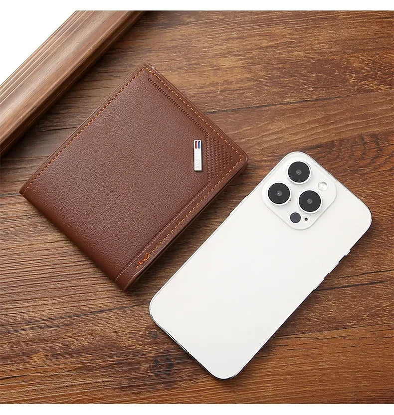 Portefeuille Homme Cuir Court Minimaliste - Wallet Pliable Fin Compact Coffee