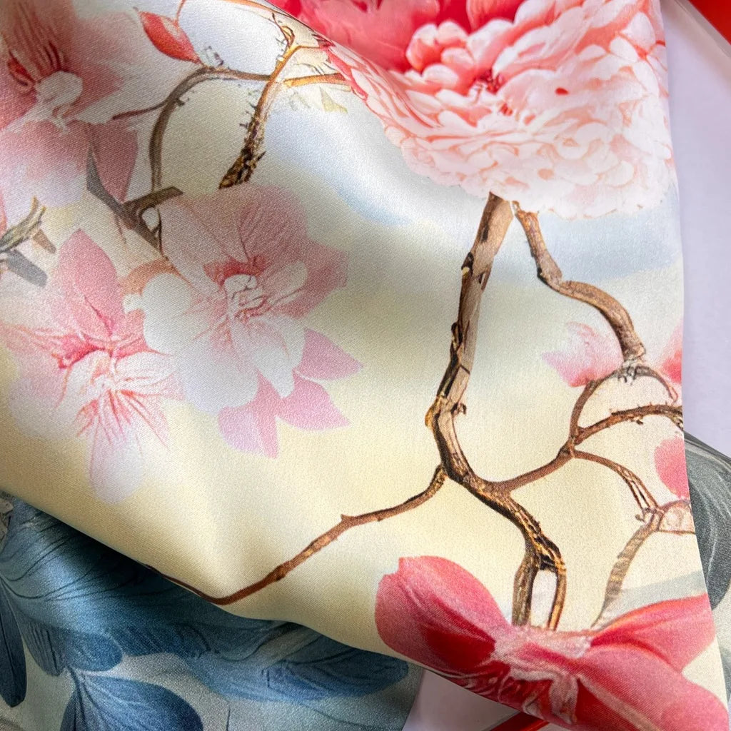 Foulard Carré Soie 88cm Imprimé Chinois - Écharpe Élégante Femme