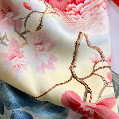 Foulard Carré Soie 88cm Imprimé Chinois - Écharpe Élégante Femme