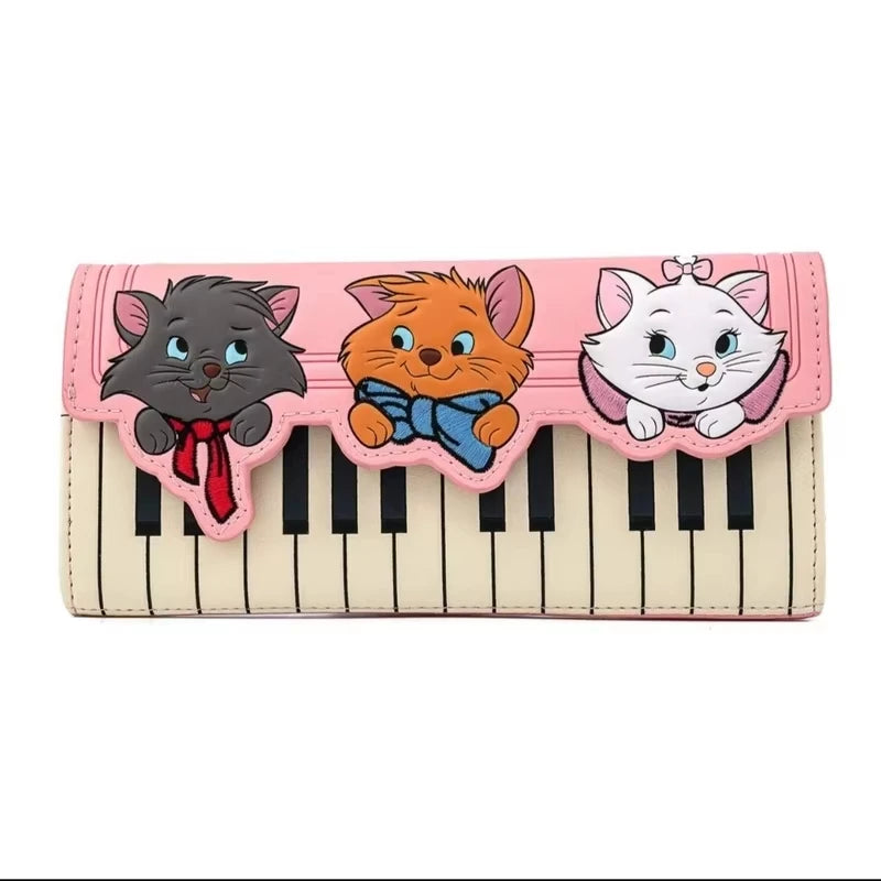 Portefeuille Femme Marie Chat Piano Kawaii - Long Bifold Fermeture Éclair Cartoon Mignon
