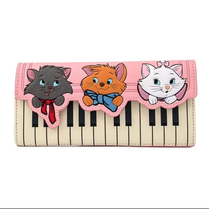 Portefeuille Femme Marie Chat Piano Kawaii - Long Bifold Fermeture Éclair Cartoon Mignon