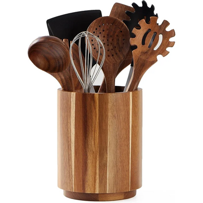Pot à Ustensiles de Cuisine en Bois d'Acacia Rotatif 360° - Style Farmhouse