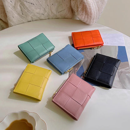 Portefeuille Femme Cuir Tressé - Porte-Monnaie Bifold Multi-Cartes Compact
