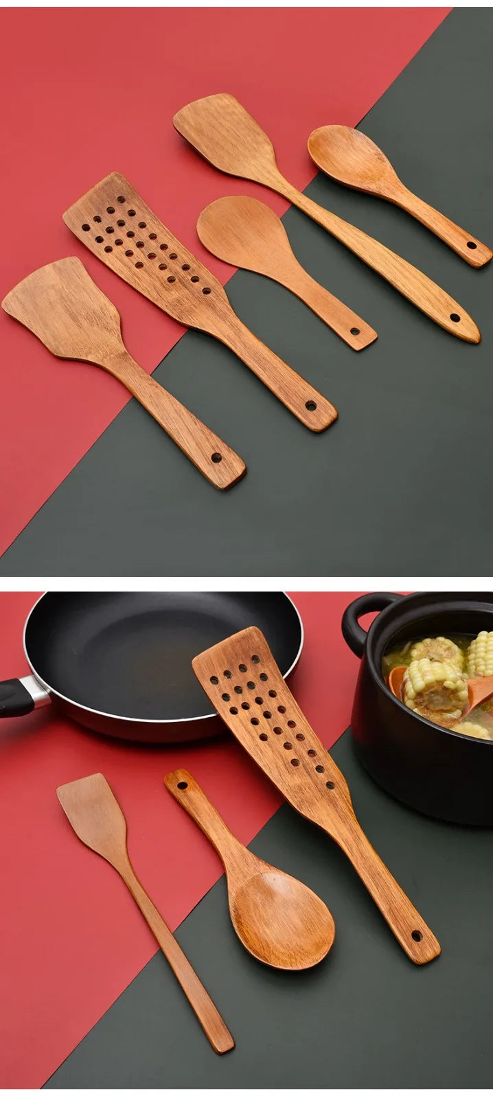 Ustensiles de Cuisine en Bois Naturel - Cuillères et Spatules Écologiques