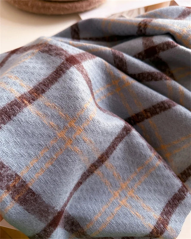 Women's Cashmere Scarf - Warm Checkered Shawl for Winter