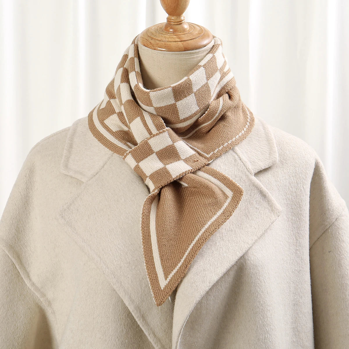 Foulard Écharpe Pied-de-Poule Luxe Femme - Tricot Long Mince Hiver Cou