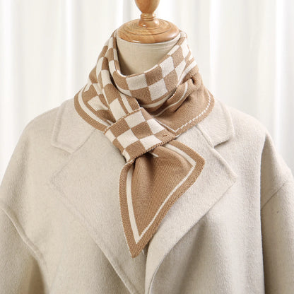 Foulard Écharpe Pied-de-Poule Luxe Femme - Tricot Long Mince Hiver Cou
