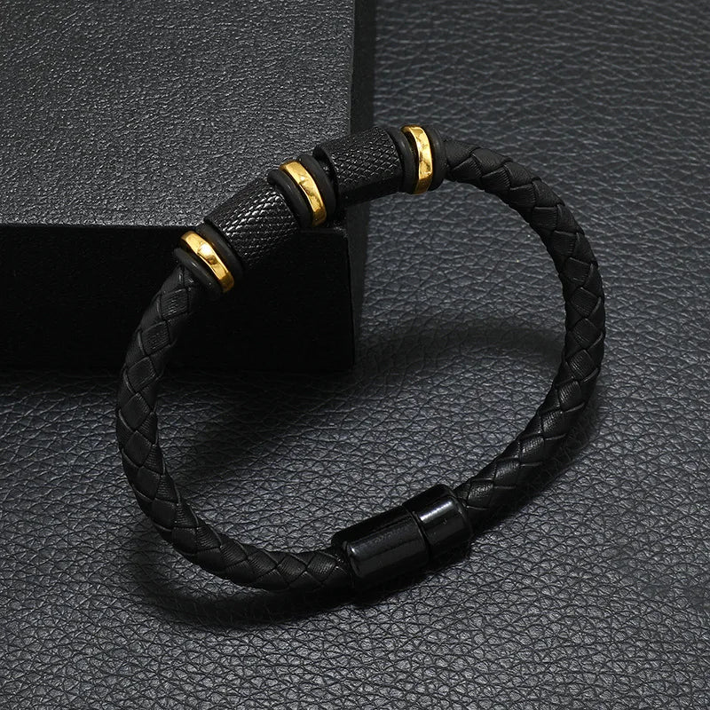 Bracelet Cuir Véritable Homme Magnétique – Style Punk Câble Cadeau