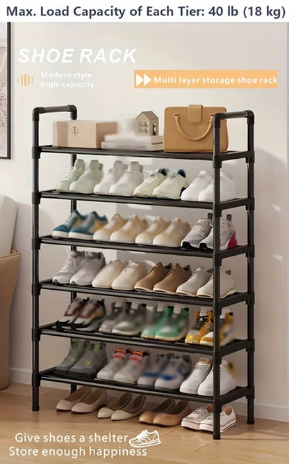 Range-Chaussures Multi-Niveaux en Métal - Organisateur Empilable Gain d'Espace Noir