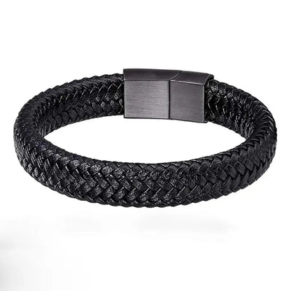 Bracelet Manchette Magnétique Homme — Cuir PU Noir, Fermoir Magnétique, Style Classique