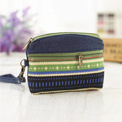 Porte-Monnaie Ethnique en Coton - Pochette Double Zip pour Femme et Enfant