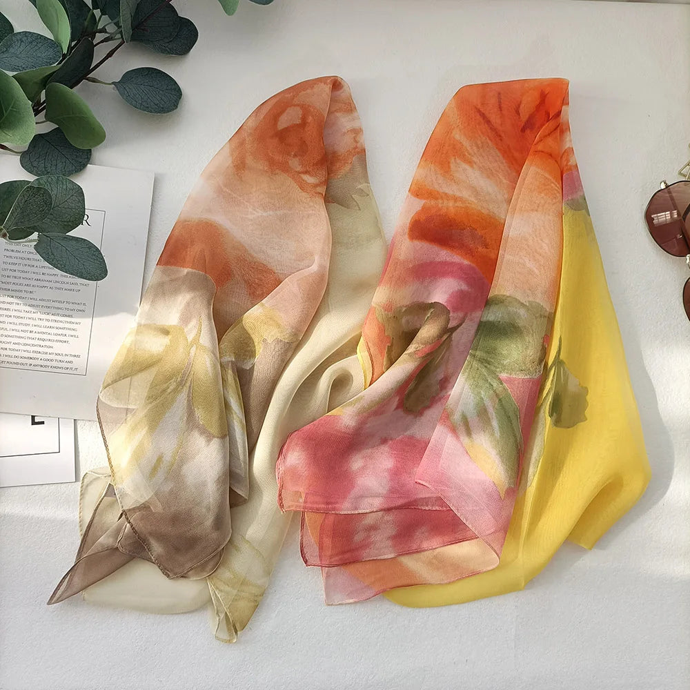 Foulard Écharpe Georgette Dégradé Rose Femme - Bandana Châle Été Protection Solaire Plage