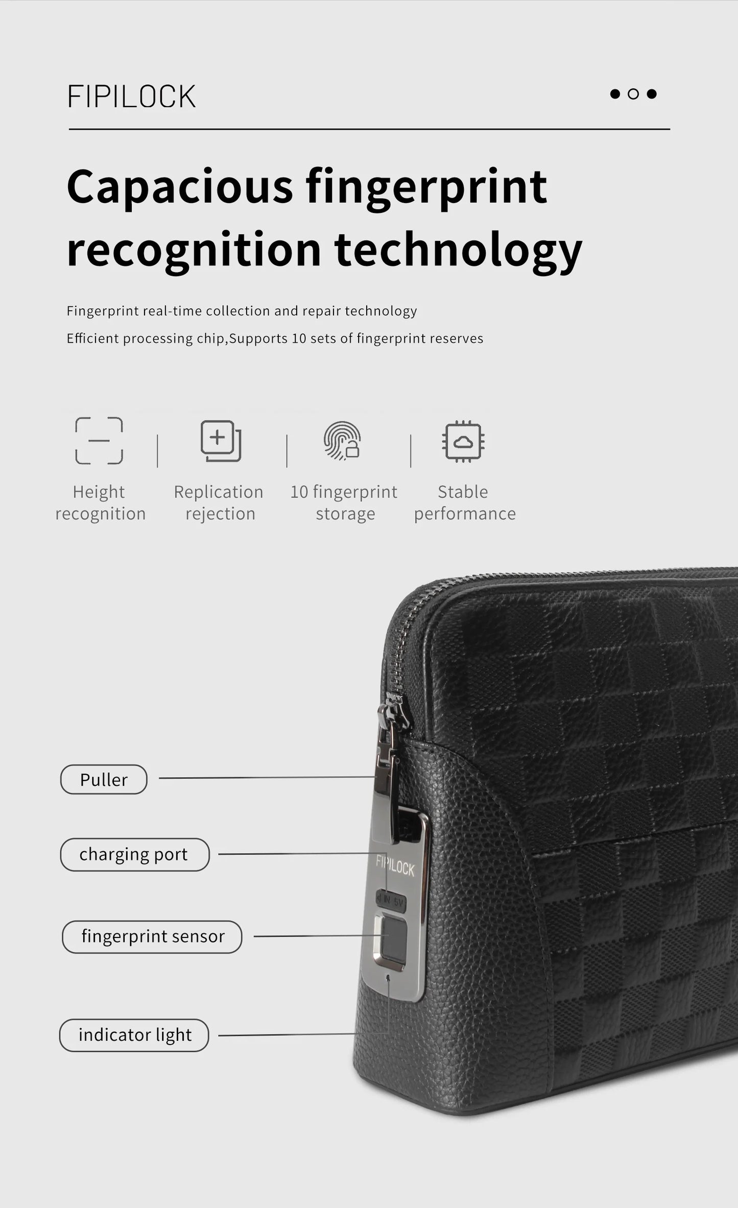 Portefeuille Sécurisé Serrure Empreinte Digitale - Clutch Anti-Vol Homme Femme Technologie Biométrique