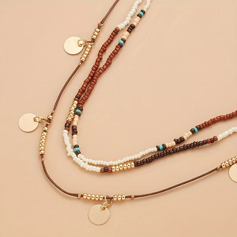 Collier Bohème Multicouche Perles – Pendentif Ethnique Rétro