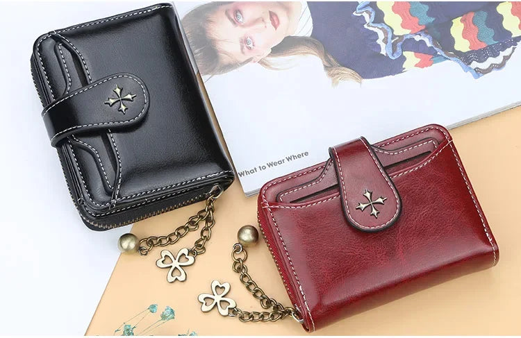 Portefeuille Femme Court Cuir PU Noir - Porte-Monnaie Hasp avec Porte-Cartes et Compartiment Pièces