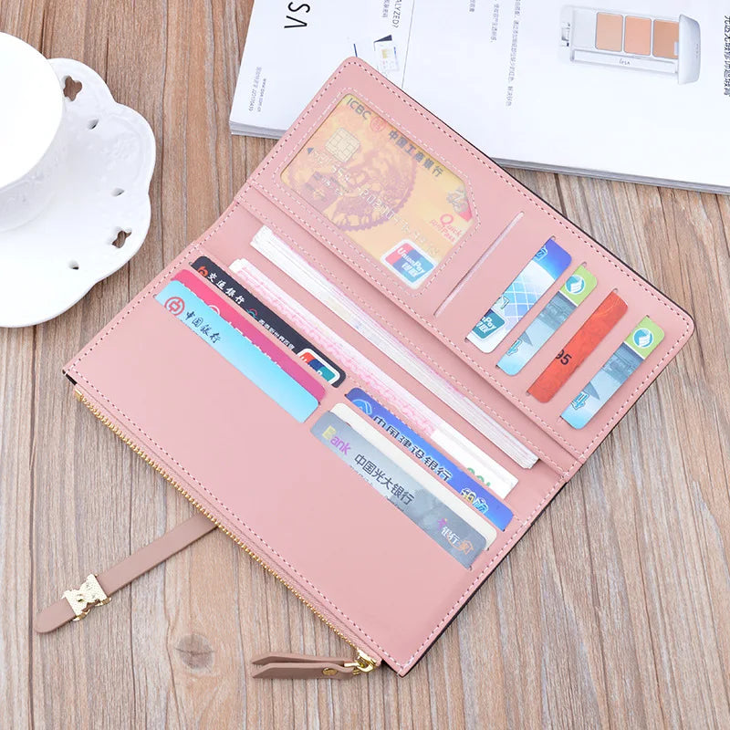 Portefeuille Femme Long Cuir Luxe Slim - Porte-Carte Crédit Clutch Élégant Tendance