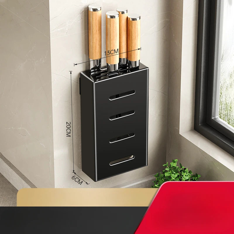 Porte-Couteaux Mural de Cuisine - Rangement Sans Perçage en Acier au Carbone