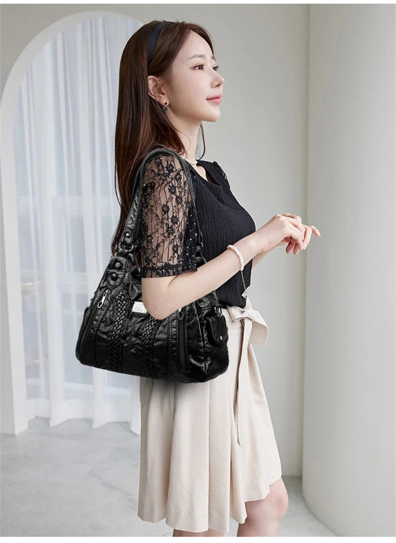 Sac à Main Femme Cuir Véritable Peau Mouton - Sac Épaule Bandoulière Crossbody Messenger Tote Élégant