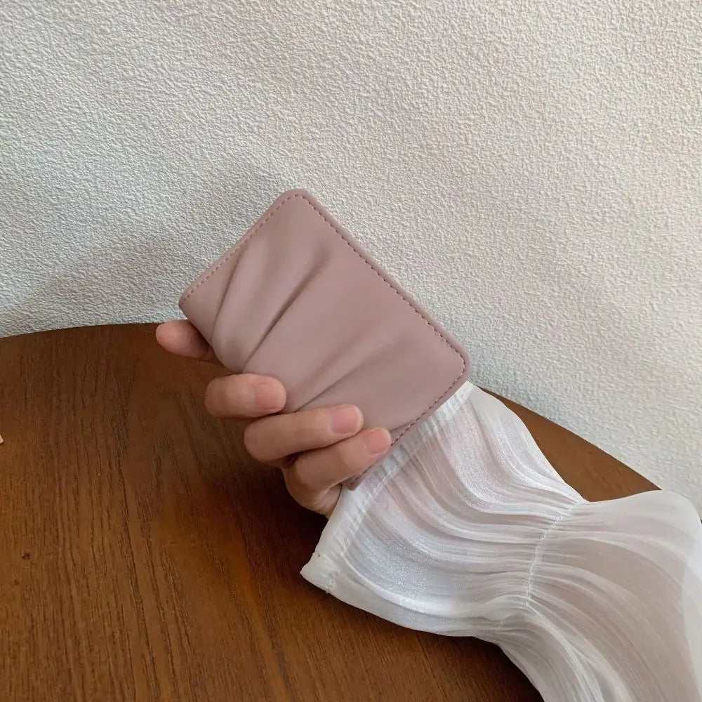 Portefeuille Femme Court Cuir PU Imperméable - Porte-Carte Plissé Multifonction Grande Capacité Bifold